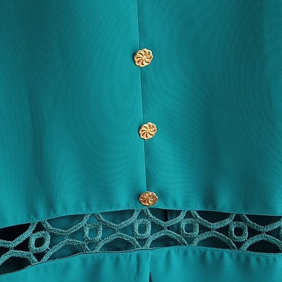 Leslie Fay| Vintage Turquoise Cut-Out Jacket & Skirt Suit - Picture 5 of 8